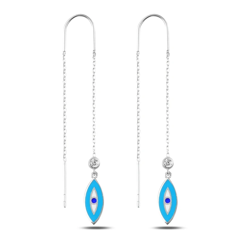 

Silver 925 Sterling Zircon Cubic Zirconia & Enamel Eye Japanese Earrings