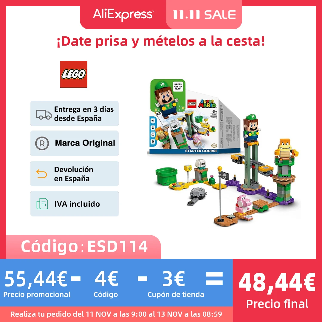 Super Mario Aventuras con Luigi Pack Inicial, Juguete con Mini Figura Interactiva, Set de Construcci贸n(LEGO 71387)