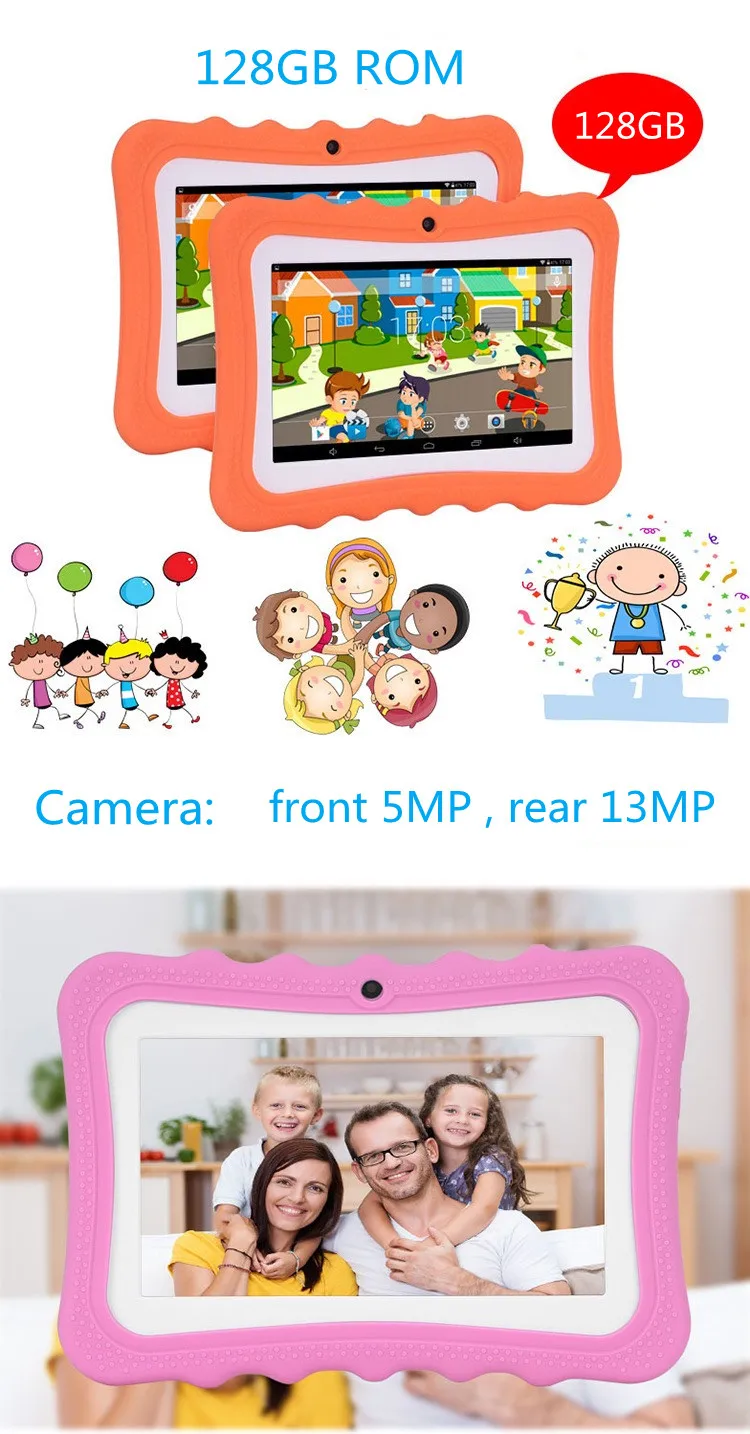 7 inch Tablet PC For Kids Octo-Core Android Dual Cameras Children's Leaning Machine Game Student Tablet WiFi protection case smallest tablet