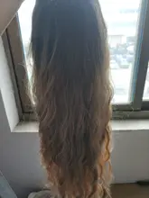 HENRY-Suarez Ombre marrón oscuro de agua a largo de la peluca de la onda de alta temperatura disfraz diario de Cosplay parte media peluca sintética para las mujeres Afro