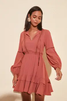 

Trendyol Strip Accessorized Viscose Dress TBESS20EL0887