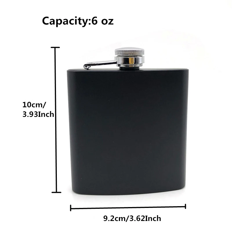 Personalized 6OZ Pocket Portable Stainless Steel Hip Flask Whiskey Metal Alcohol Bottle Groomsmen Gift Matte Black