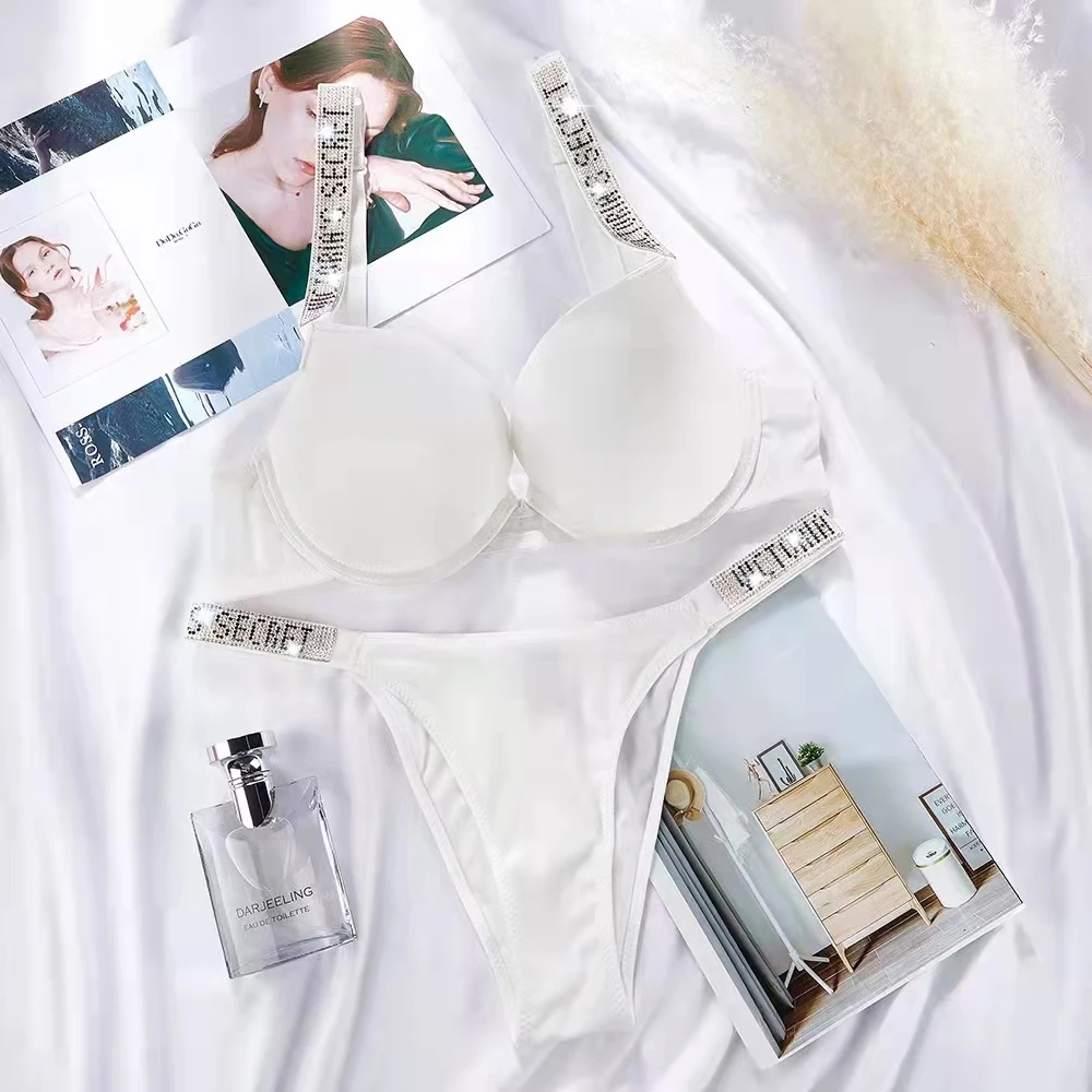 New VS Lingerie Push Up Bras For Women Underwear Sexy Flower Print Comfort Seamless Bralette Top Letter Rhinestone Lingerie