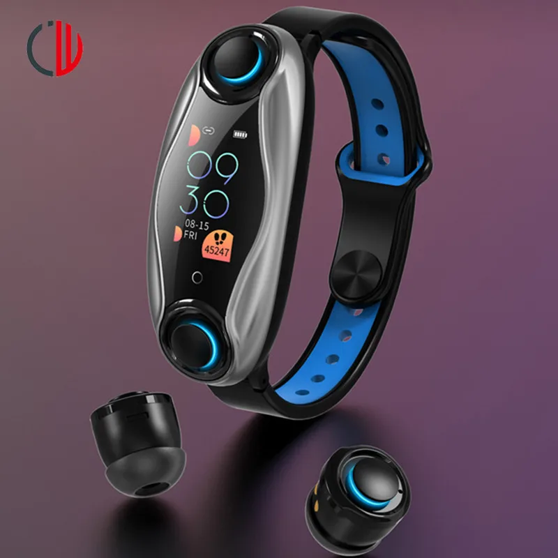 

CZJW bluetooth earphone smart watch T9 answer phone noise reduce heart rate blood pressure IP67 waterproof 2 in 1 design in-ear