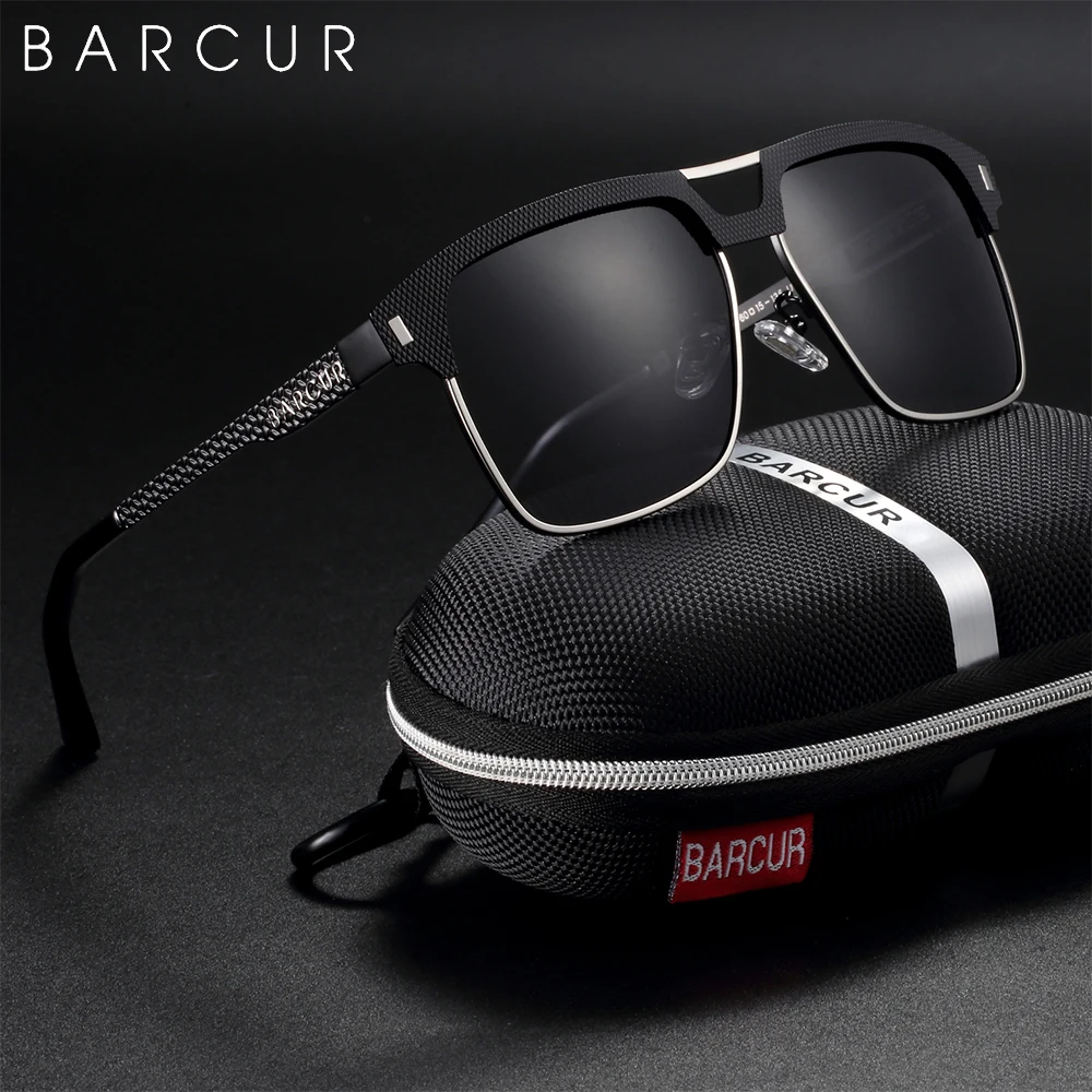 BARCUR Original Mann Sonnenbrille Polarisierte Edelstahl Quadrat Sonnenbrille für Männer Frauen Spiegel Weibliche UV400 Fahren Brillen Oculos