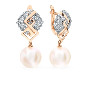 

Gold earrings with cubic zirconia and pearls sunlight sample 585