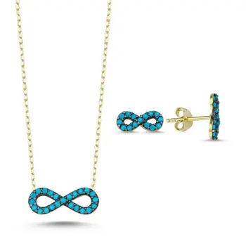 

Angemiel 925 Silver Nano Turquoise Cubic Zirconia Infinity Set-Gold Plated