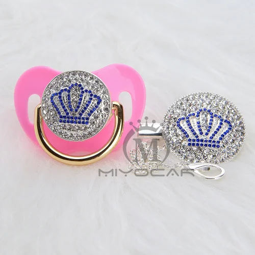 MIYOCAR Золотая Красивая шикарная Корона соска и bling Корона держатель для соски-пустышки набор BPA бесплатно пустышка шикарный уникальный дизайн ABCB-1 - Цвет: ABCB-3-1  0-6M