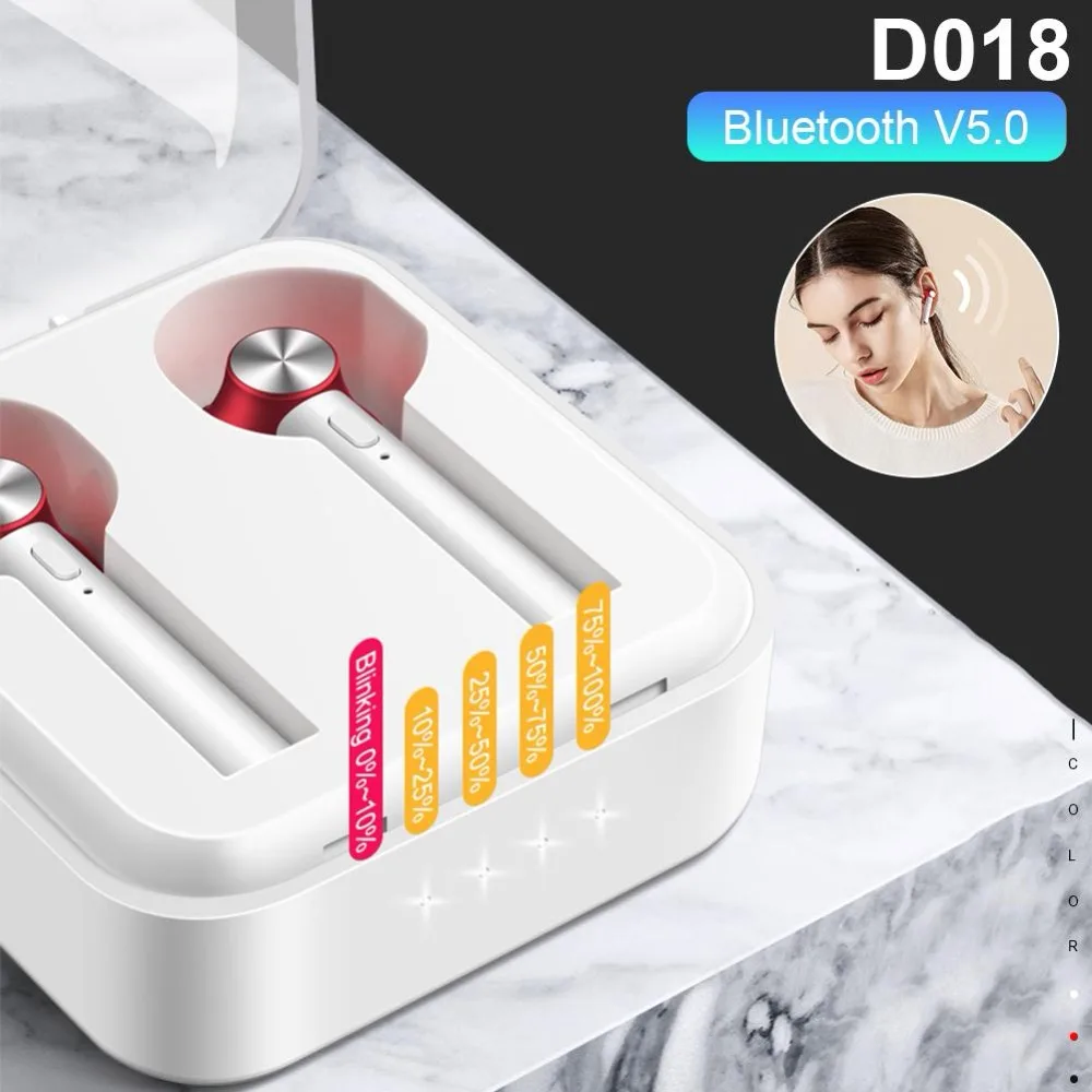 50 шт. D018 TWS Bluetooth 5,0 гарнитура Беспроводные спортивные наушники Автоматическое Сопряжение 3D стерео наушники