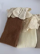 Primavera nueva 4 par/lote calcetines de niñas bebé largo Calcetines niños de la longitud de la rodilla de algodón suave bebé NIÑOS Calcetines de 1-6 años hasta la rodilla calcetines de encaje