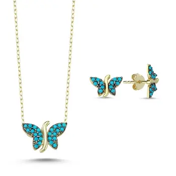 

Angemiel 925 Silver Nano Turquoise Stone Butterfly Set-Gold Plated
