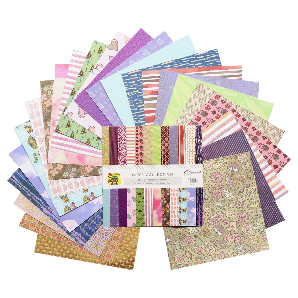 크리에이티브 패스 152x152mm 6인치 스크랩북킹 용품 디자이너 장식 패턴 용지 24매 팩 무산성