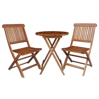 

Set of folding garden round table and 2 Chairs Isaac Wood Acacia 7house