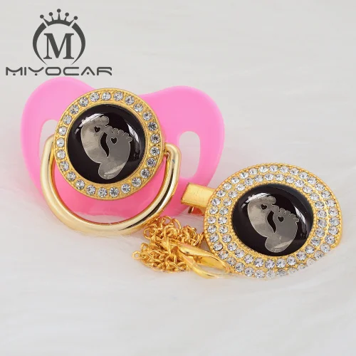 MIYOCAR/Милая Золотая и серебряная Соска-пустышка с золотым украшением для ног и пустышка с клипсой, не содержит бисфенол, пустышка, уникальный дизайн, GFT-08 - Цвет: GFT-3   0-6M