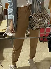 Aonibeier elegante carrera pantalón Oficina dama Pantalones rectos de cintura alta cinturón Casual de la longitud del tobillo de las mujeres traje de pantalones bolsillos Sashes