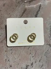 Drop-Earrings Jewelry Gifts Rhinestone Pendientes Metal Double-Circle Small Gold-Color