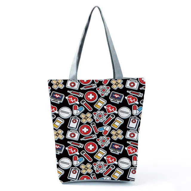 Electrocardiogram Grid Print Shoulder Bags Fashion Simple Women's Bag Eco Portable Handbags Practical High Capacity Shopping Bag hl2333 Nurse Bag