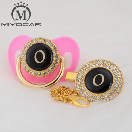 MIYOCAR имя инициалы Письмо O Элегантный Серебряный bling соска и пустышка Клип BPA бесплатно пустышка bling уникальный дизайн LO - Цвет: LO-3  0-6M