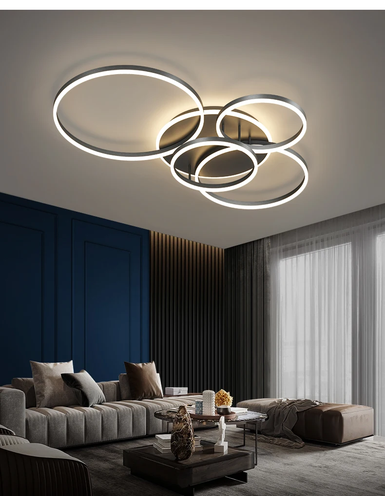 grey chandelier Modern Ceiling Lamp For Living Room Bedroom Dining Kitchen Gold Home Decor Ring Led Chandelier Acrylic Hanging Lamp With Remote hanging chandelier