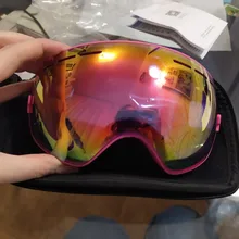 COPOZZ-Gafas de esquí con funda y lente amarilla, lentes de esquí esféricas antivaho, para esquiar, para hombre y mujer, gafas de nieve + lente + caja