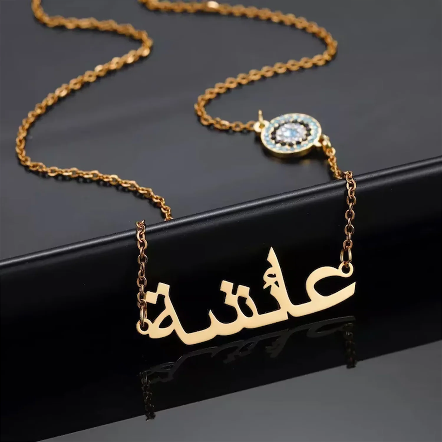 Custom Necklace Arabic Name Stainless Diamond Evil Eye Necklace