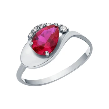 

Silver ring with cubic zirconia and rubies synthetic sunlight sample 925