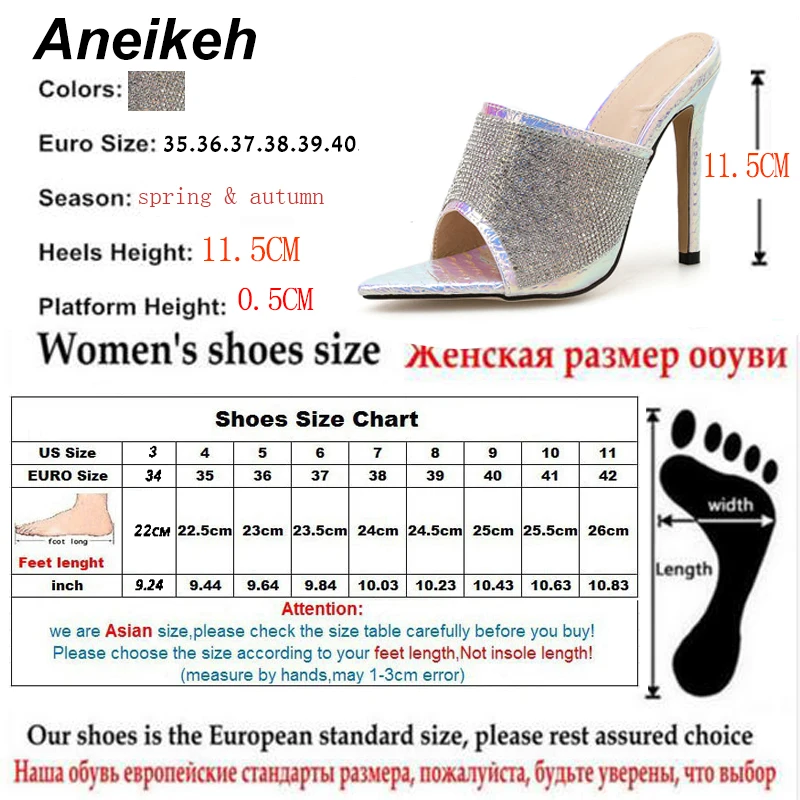 Aneikeh/новая обувь; женские сандалии; блестящие Серебристые туфли на высоком каблуке с открытым носком без застежки; Блестящие Босоножки; туфли-лодочки со стразами