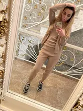 Chaleco Sexy liso de punto para mujer, cárdigans de manga larga con cremallera, pantalones de cintura elástica, conjuntos de 3 uds. De chándales, ropa de otoño 2020