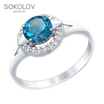 

SOKOLOV ring made of silver with a blue topaz and fianitami fashion jewelry 925 women's male