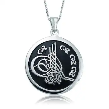 

925 sterling Silver Round Tuğralı Lady Necklace
