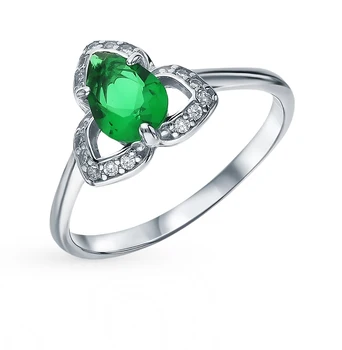 

Silver ring with cubic zirconia and Emerald sunlight sample 925 test