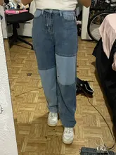 Iamhotty-Vaqueros rectos de retales para mujer, ropa de calle desgastada Vintage de cintura alta para novios, Mom y2k, 2020