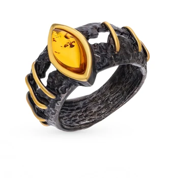 

Silver ring with amber sunlight sample 925