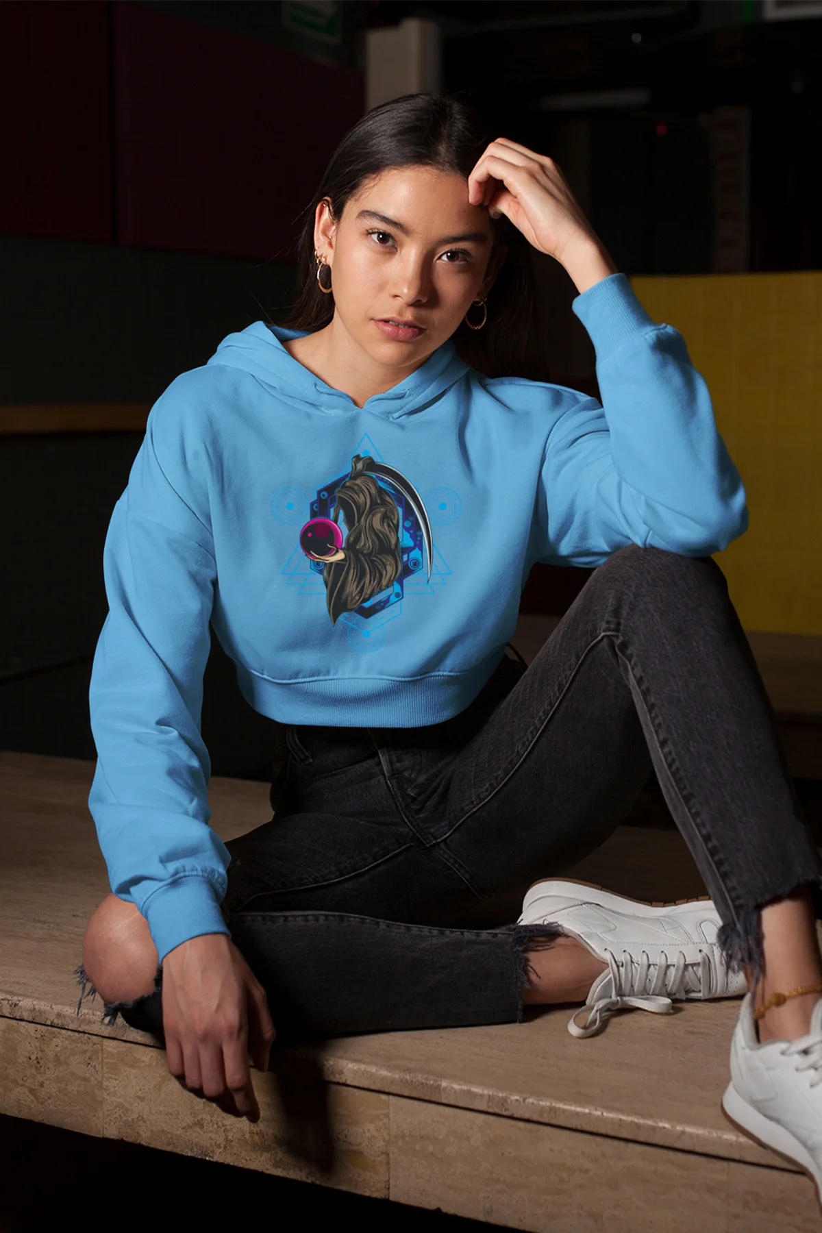 Angemiel Wear Cosmic Sphere Azrael Blue Short Hooded Sweatshirt | Женская одежда