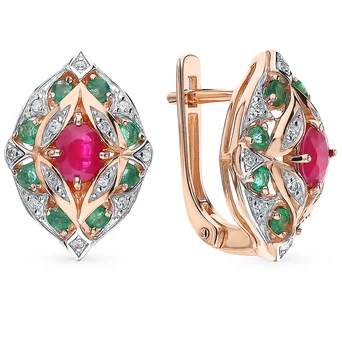 

Gold earrings with rubies, emeralds and diamonds sunlight