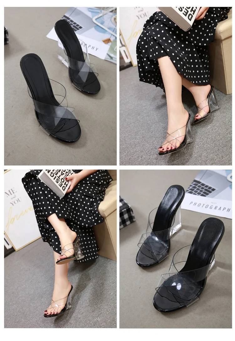 Aneikeh/сандалии; женская обувь из ПВХ; Кристальные клинья; прозрачные женские пикантные прозрачные летние босоножки на высоком каблуке; Туфли-лодочки; размер 41