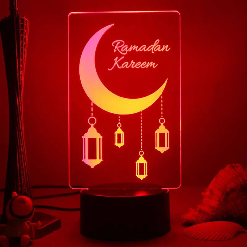 

Eid Mubarak Colorful 3d Night Lamp Muslim Party Decor Acrylic LED Lights Manga Islamic Party Decoration