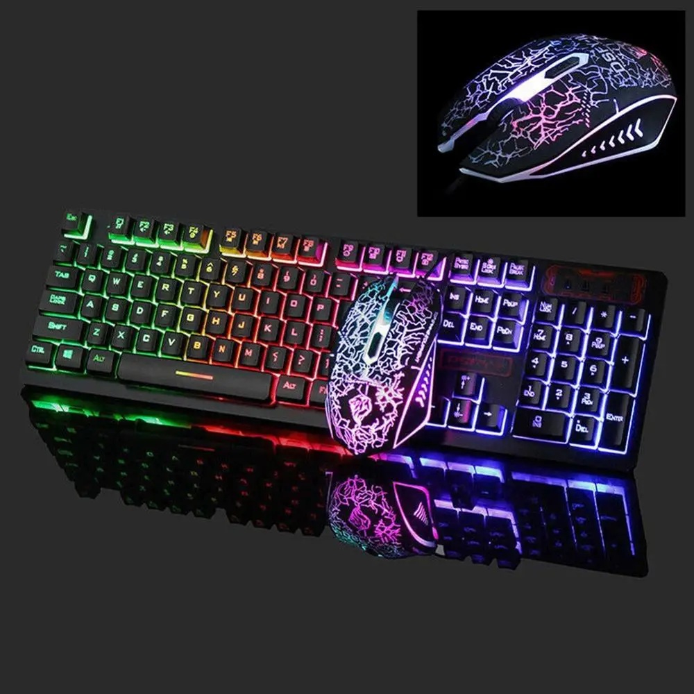 

Wired LED Rainbow Backlit Illuminated USB Ergonomic Gaming Keyboard+2400DPI Optical Gaming Mouse Sets+Mouse Pad For PC