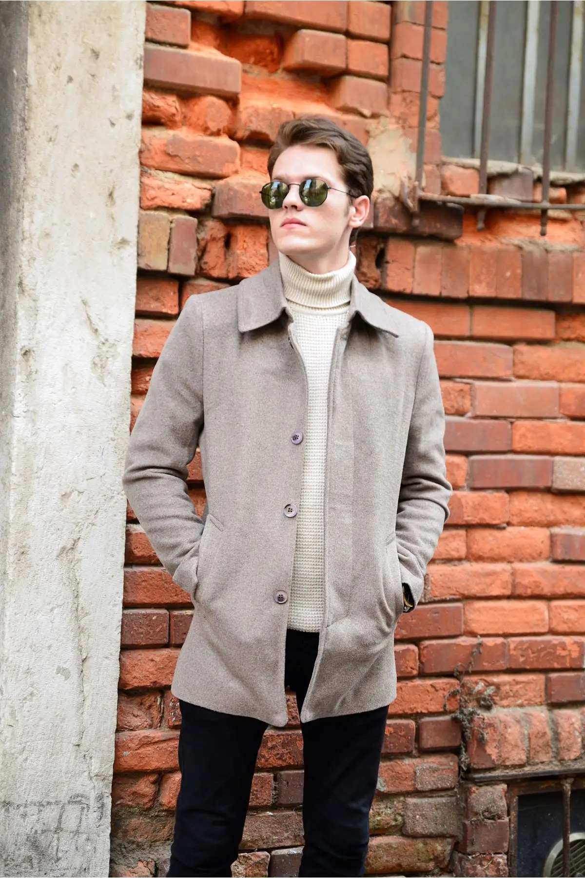 Men's Slope Collar Smoked Cachet Coat 2021 Autumn Winter Season Outerwear Young Style Double Pocket High Quality Front Buttoned