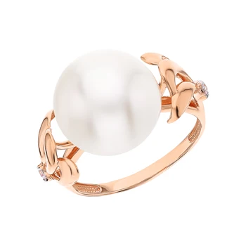 

Gold ring with cubic zirconia and pearls cultured sunlight sample 585