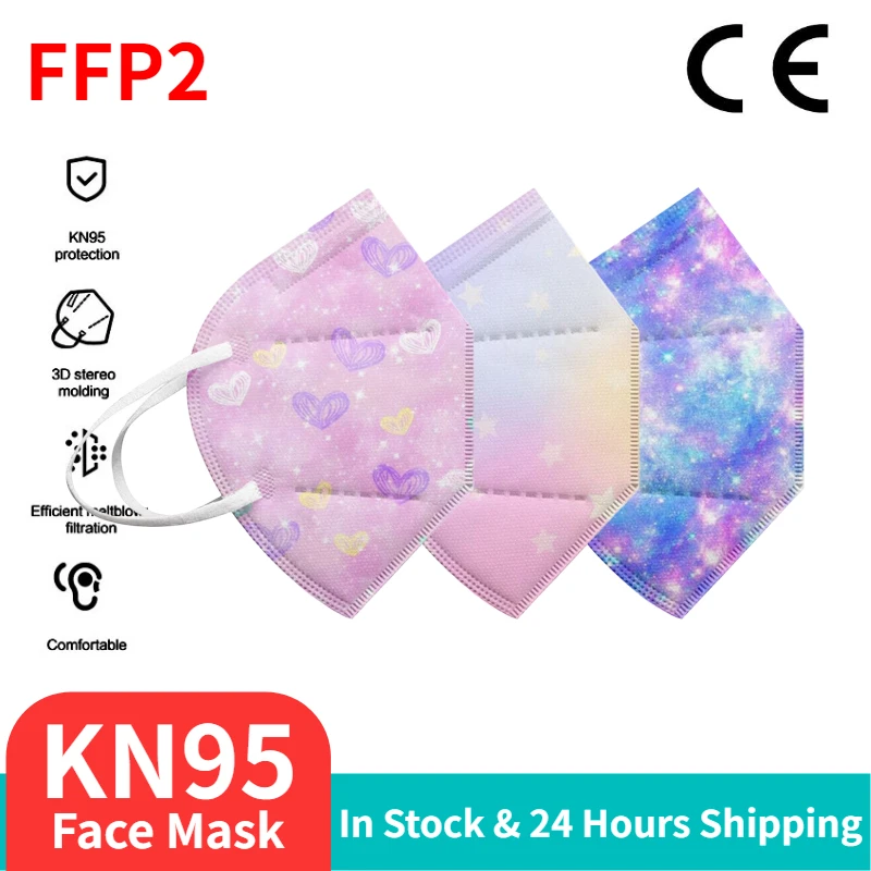 Mascarillas protectoras KN95 ffp2 reutilizables para adultos, máscara con 5 capas de filtros, con estampado de estrellas, CE, 10/50 Uds.