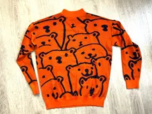 Sweaters Pullovers Orange Long-Sleeve Bear-Pattern Polar Mens Slim Male Trendy Casual