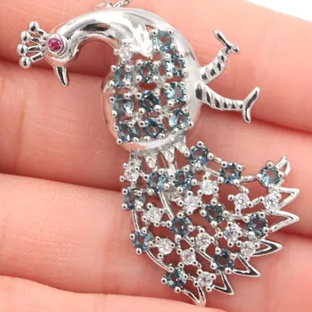 

46x29mm SheCrown Swan Shape Created London Blue Topaz Tourmaline CZ Silver Brooch