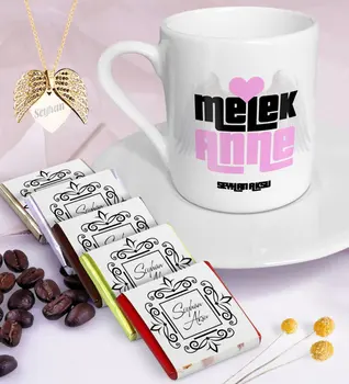 

Personalized Angel Mother Coffee cup Chocolate Angel Wing Necklace Set
