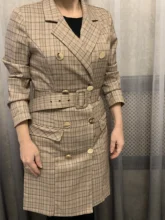 Plaid Dress Belt Simplee Long-Sleeve Office Female Vintage Women Elegant Double-Breasted