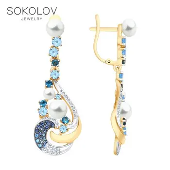 

Drop Earrings with stones SOKOLOV gold with a mix of stones, fashion jewelry, 585, women's male, long earrings