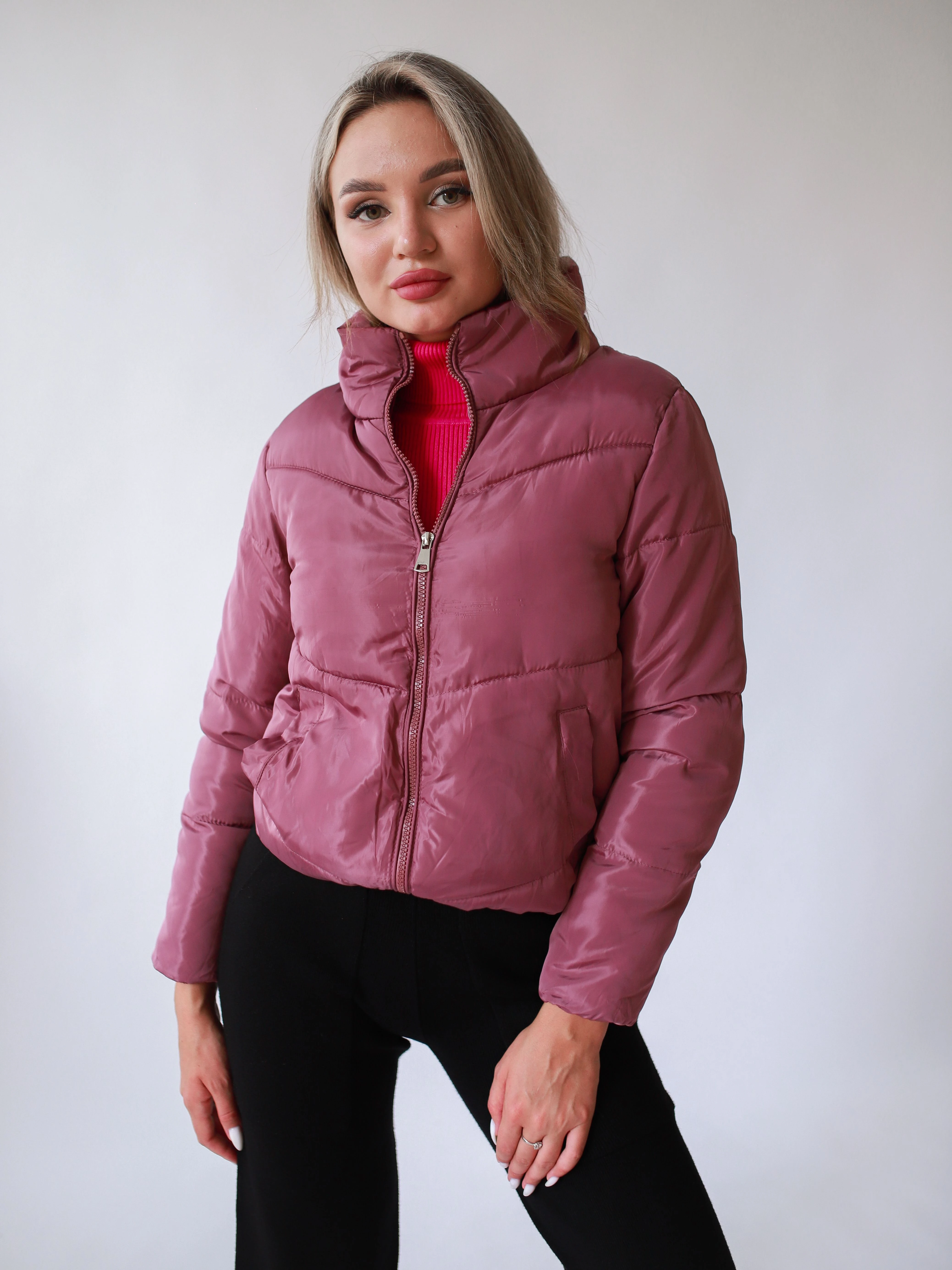 Chaqueta plumón con cuello alto, Plumífero de color oscuro 7616 ( rosa oscuro (M) 40 44)|chaquetas - AliExpress