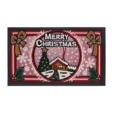 Tappeto Zerbino Gomma Ingresso Natale Merry Christmas Brillantinato Rosso Glitte