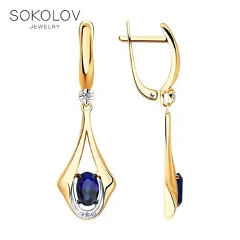 

Sokolov drop earrings with stones in gold with diamonds and blue corundum, fashion jewelry, 585, women's male, long earrings