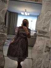 Women Summer Spring-Dress Vestidos A-Line Long-Sleeve Dot Print Midi Chiffon S.FLAVOR